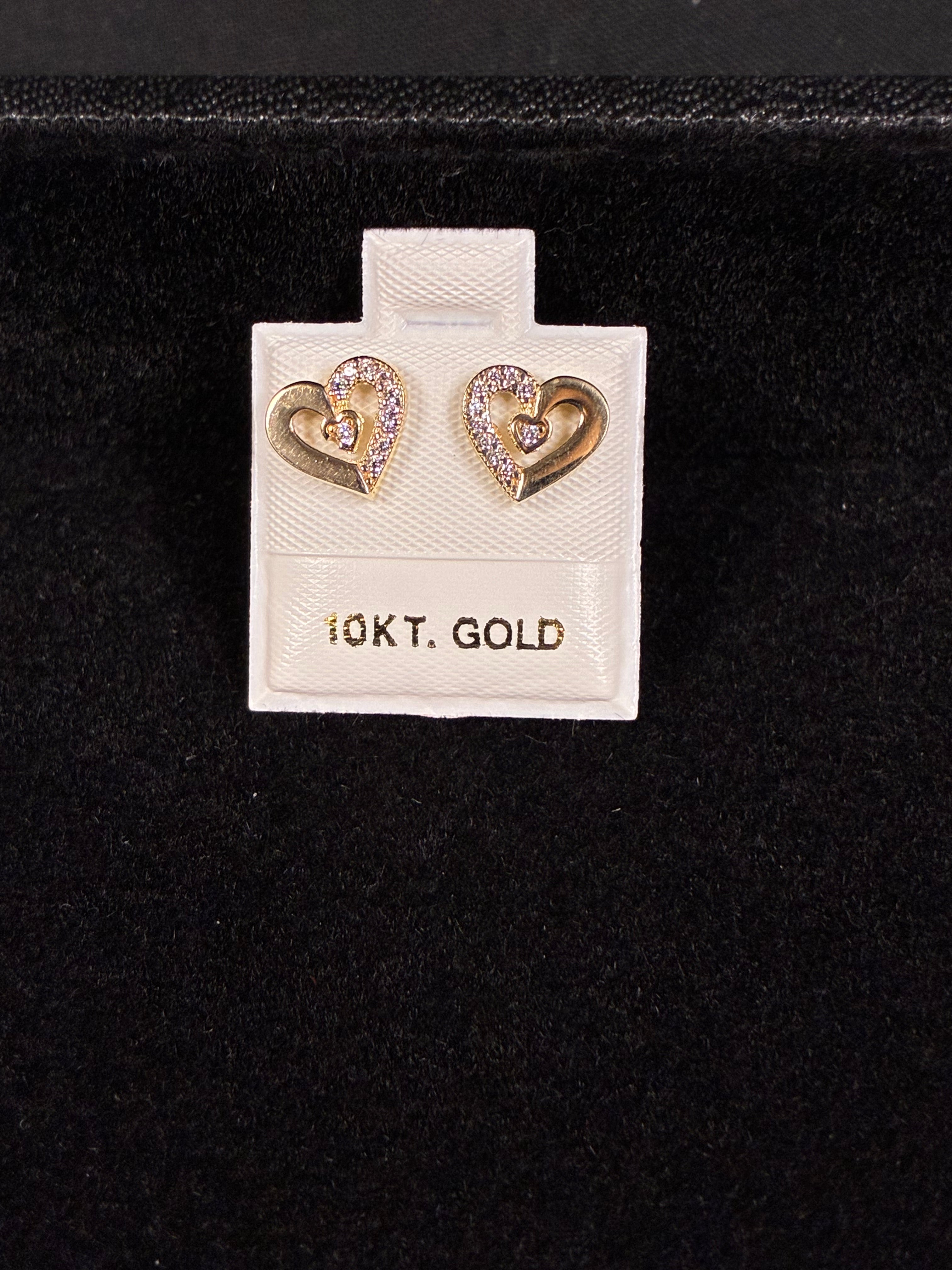 Solid 10K Gold CZ Heart Studs