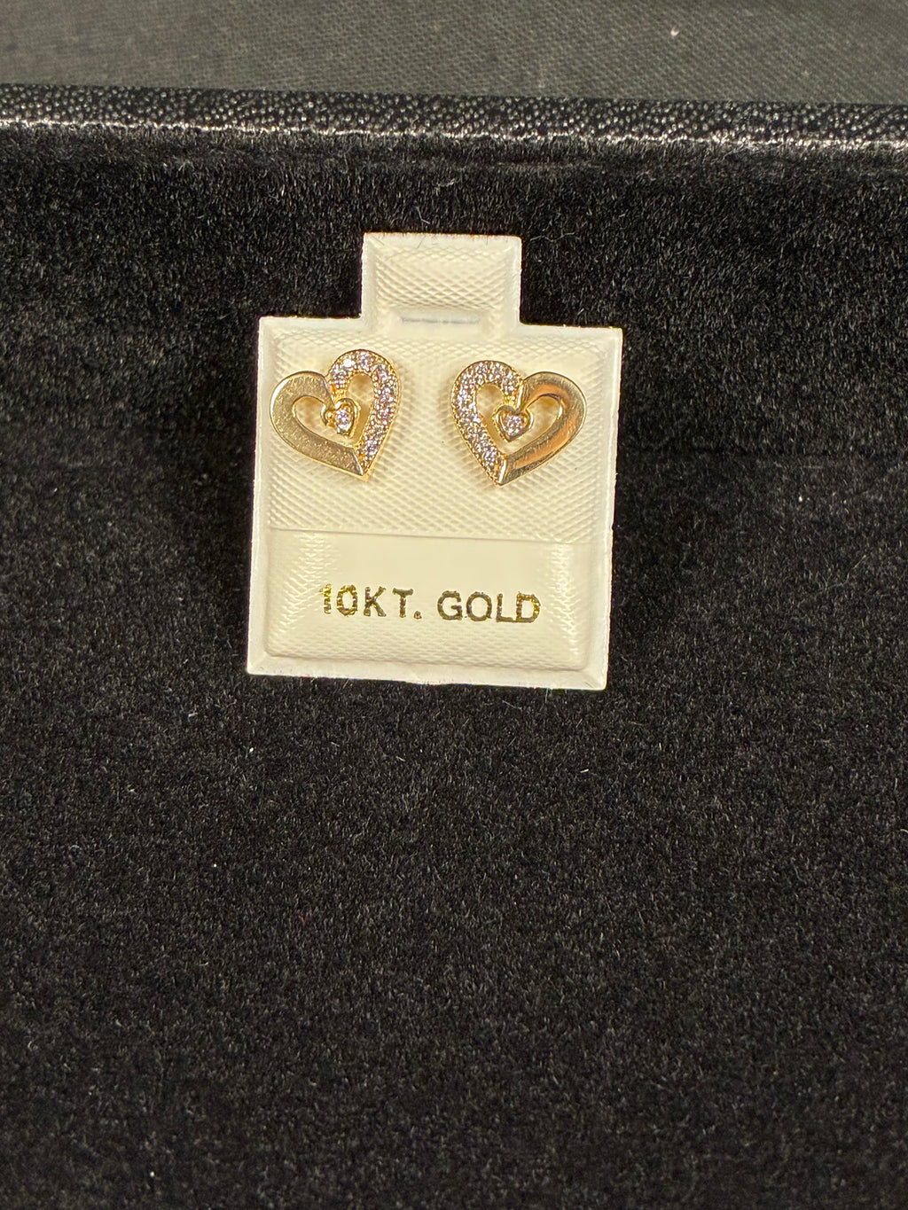Solid 10K Gold CZ Heart Studs