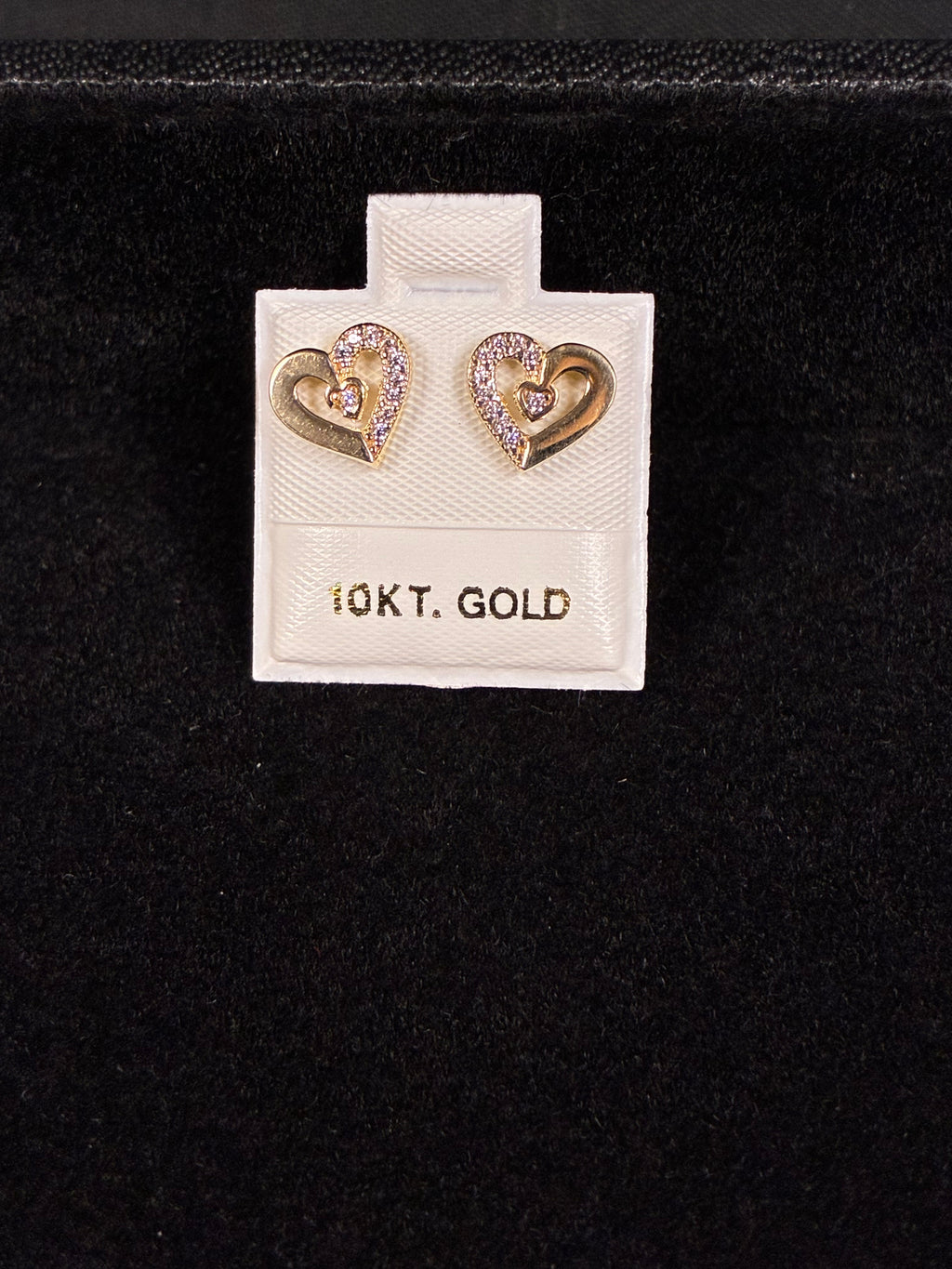 Solid 10K Gold CZ Heart Studs